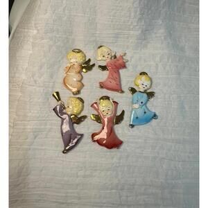 Vintage 1950’s Yona Japan Ceramic Angel Cherub Christmas Ornaments Set of 5